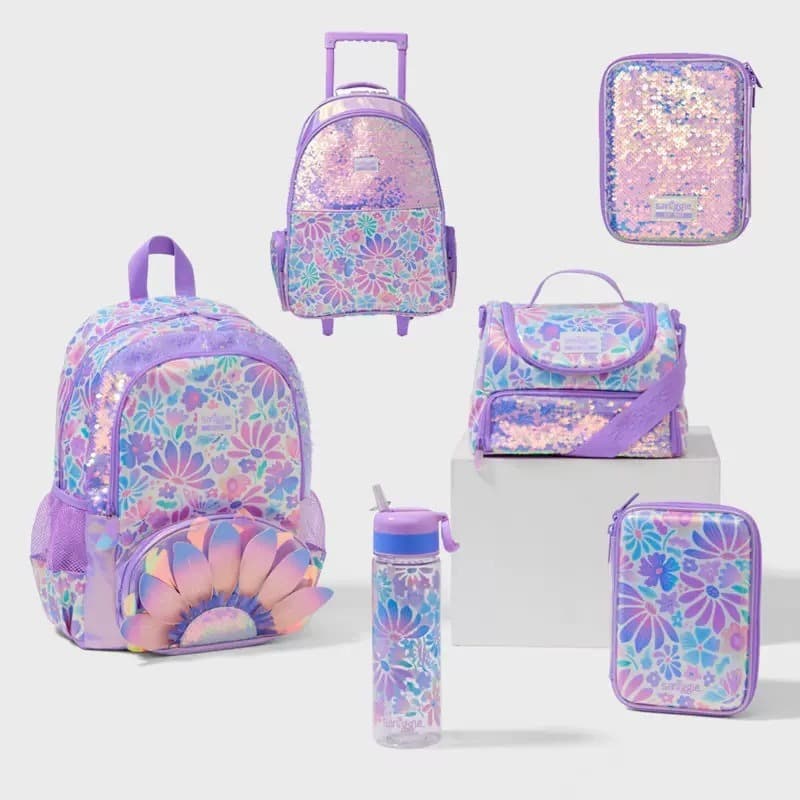 Australian Smiggle Kids Backpack Large Capacity School Bag Cartoon Design Lightweight Cute Floral Sparkle