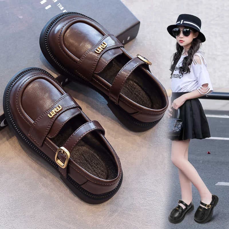 Black Girls' Leather Shoes 2025 New Spring Summer Soft Sole Princess Shoes Fashion Korean Style Loafers for Children