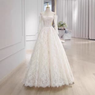 Cross-Border Trade Off-Shoulder Lace Elegant Light Wedding Dress Travel Shoot Door Gown Sweet Style Factory Direct