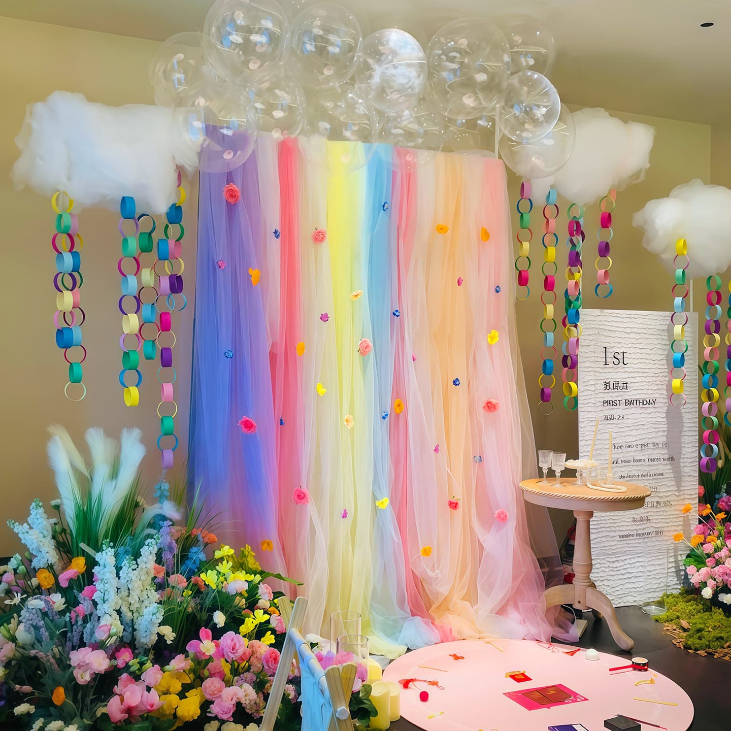 Baby Birthday Decoration Rainbow Tulle Dopamine Princess Birthday Party Decor Background Tulle
