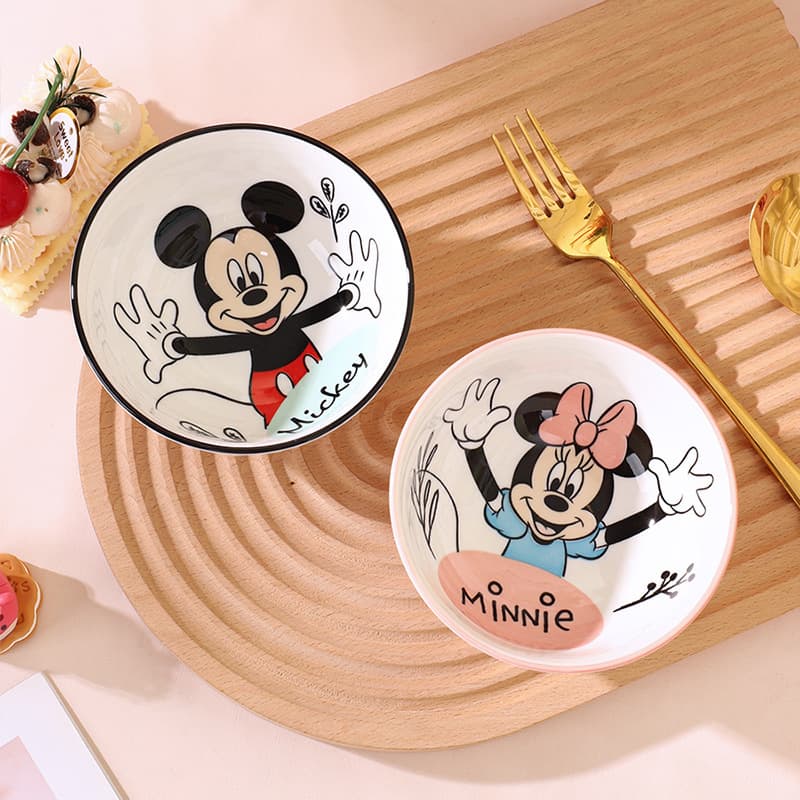 Cartoon Mickey Ceramic Kids Rice Bowl 4.5 Inch Two-Bowl Dinnerware Set, Stylish Gift