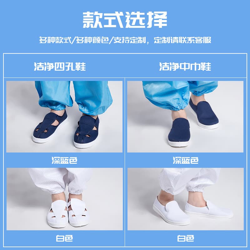 Anti-Static Canvas Shoes with Four Holes, PVC Blue-White Mid-Top, SPU Cleanroom Four-Eye Work Shoes, Shuncai Manufacturer