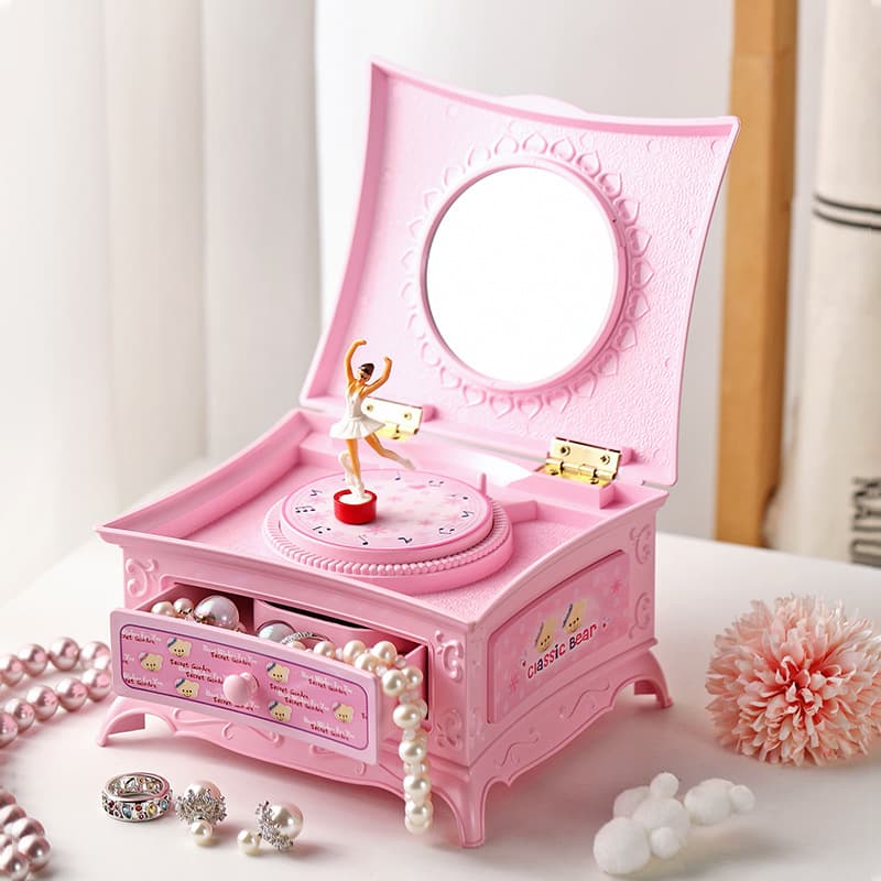 Classic Vintage Music Box Dancing Girl Wind-Up Eight-Tone Music Box with Mirror Vanity Jewelry Box Couple Gift