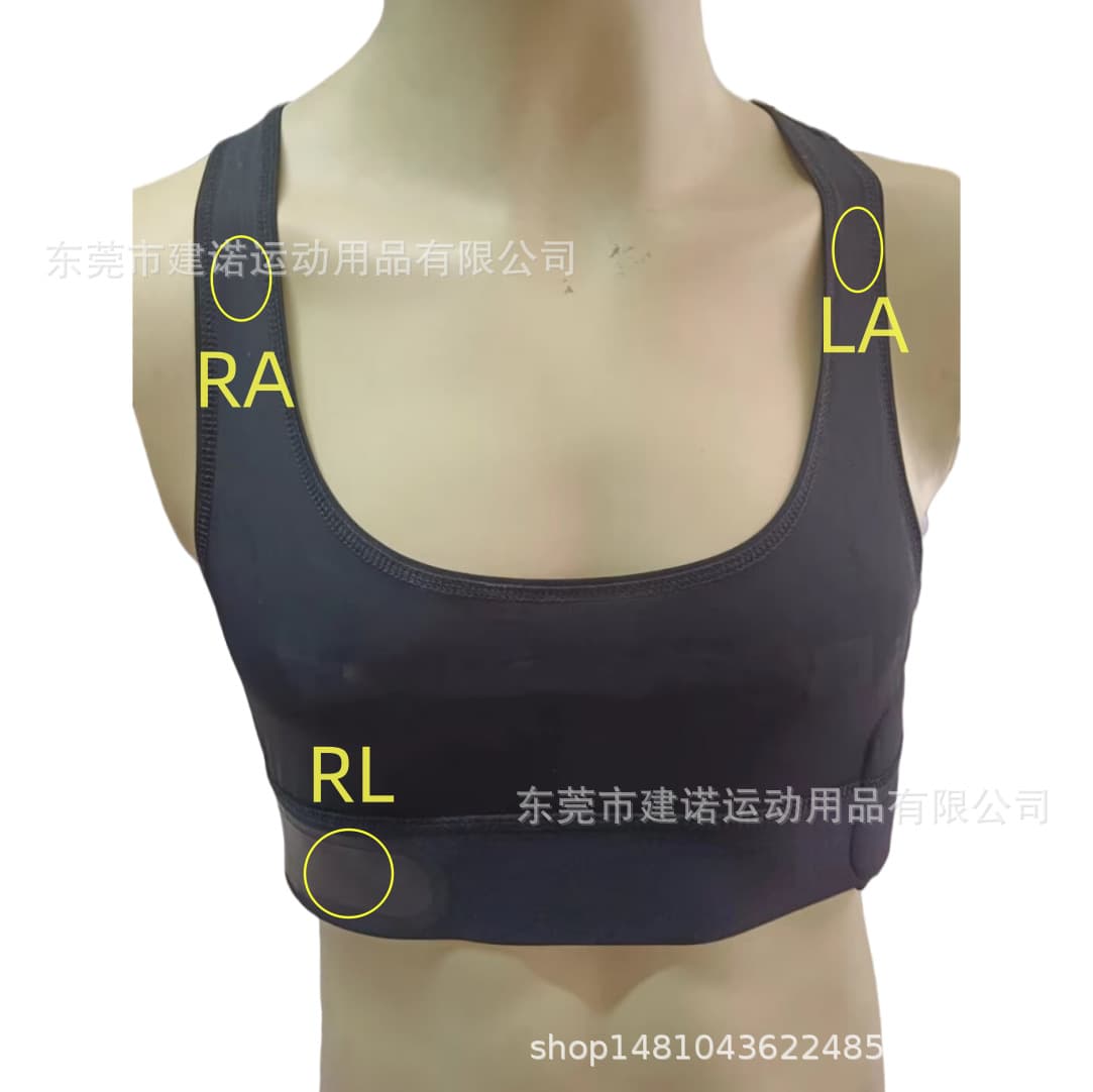 Medical and health-care ECG garment, heart rate monitoring garment, smart wearable clothing for collecting human health data, health monitoring garment.