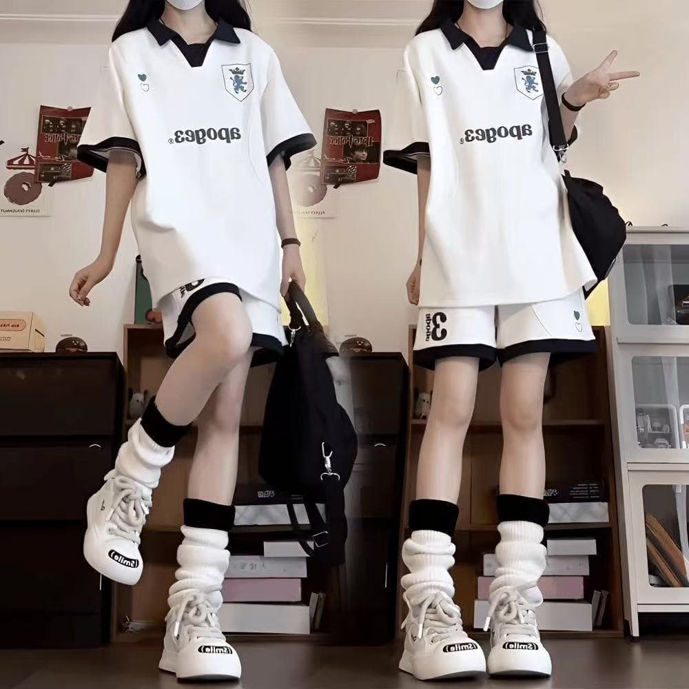 Girls shorts suit summer thin 2025 new children's sportswear two-piece set girls college style clothes