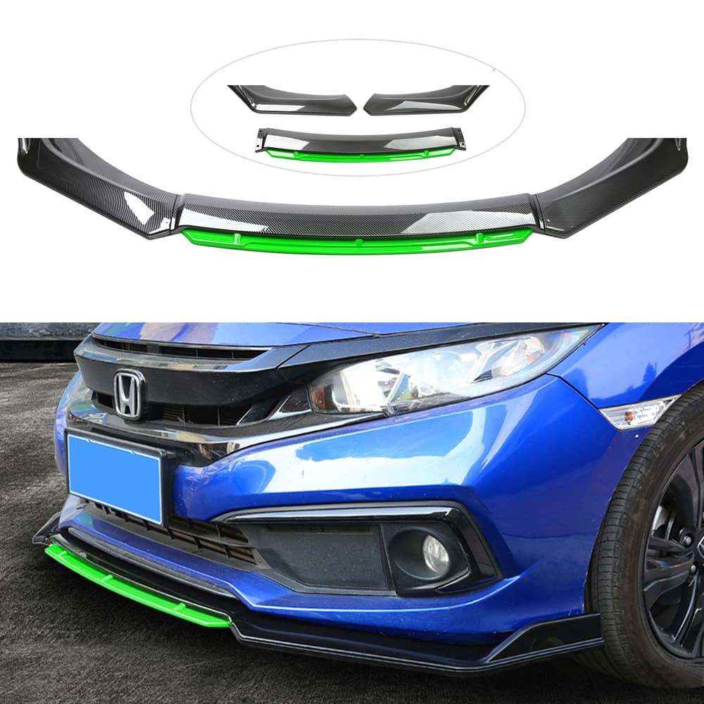 Car universal three-section front shovel, car four-section modified front shovel with decorative strips, small front lip, chin corner protector