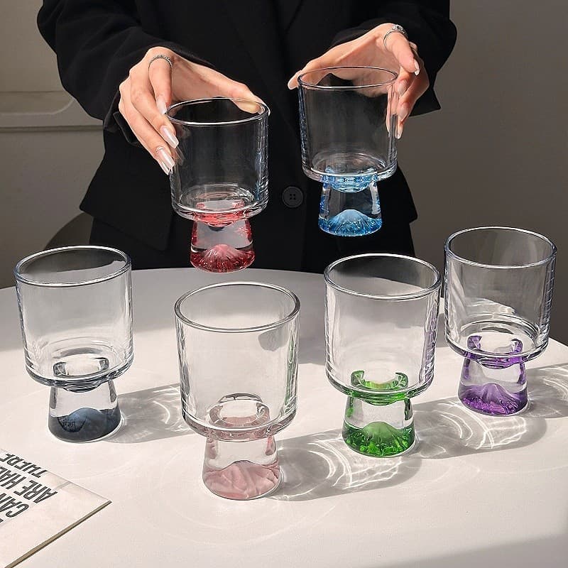Colorful Mountain Range Glass Cup Premium Unique Creative Stemmed Drink Cup Coffee Cup Ice Cream Cup Wine Glass