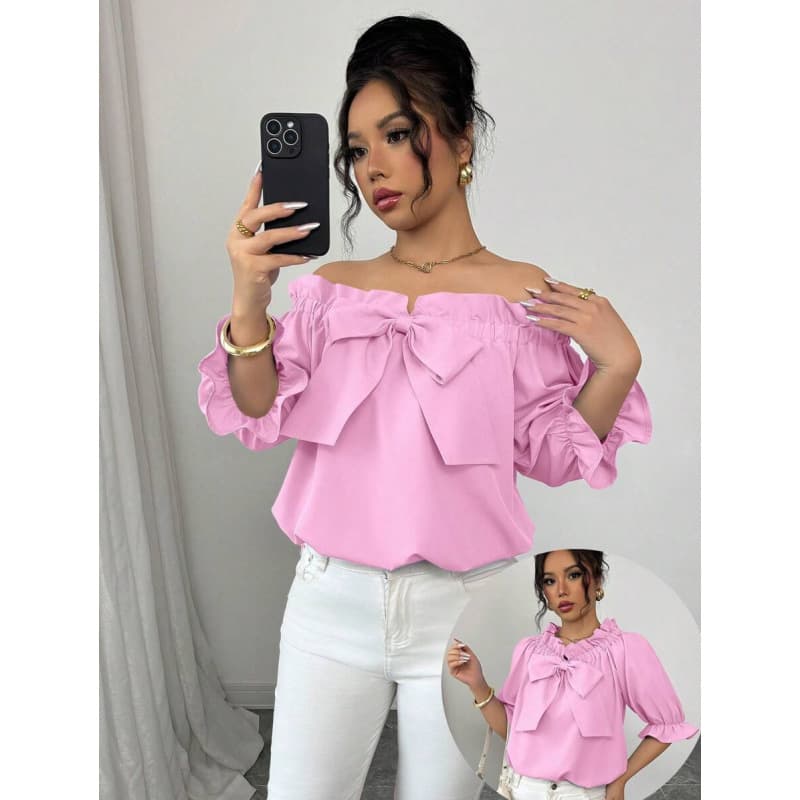 2026 Summer New Off-Shoulder Fashion Ruffled Bow Blouse, Cross-border Amazon Europe and America