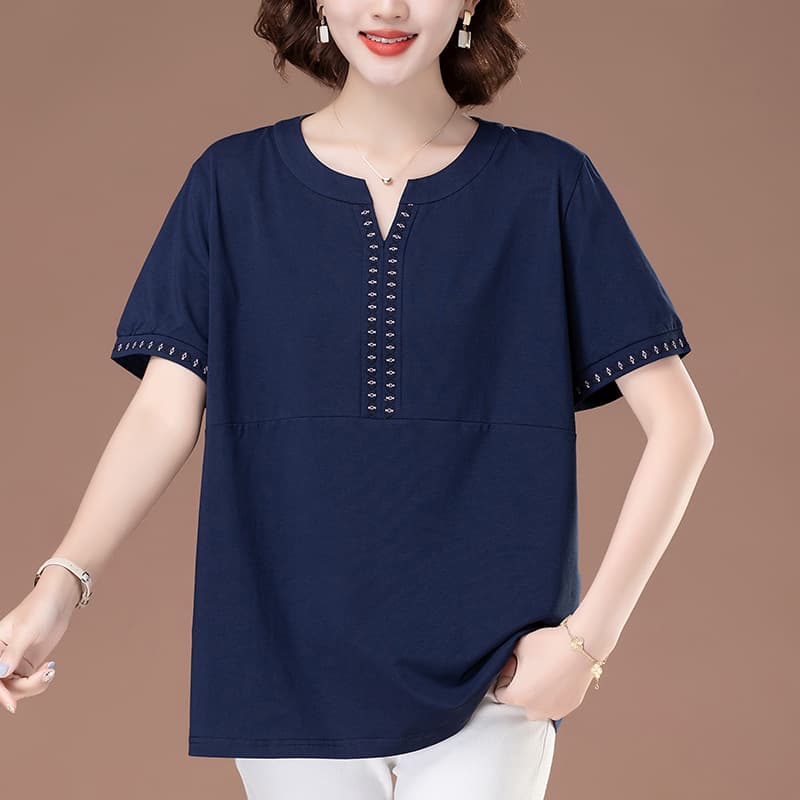 Pure Cotton Short Sleeve T-Shirt for Women Summer Half Sleeve Top Guifuren Brand Plus Size Middle-Aged Mother Loose Blouse
