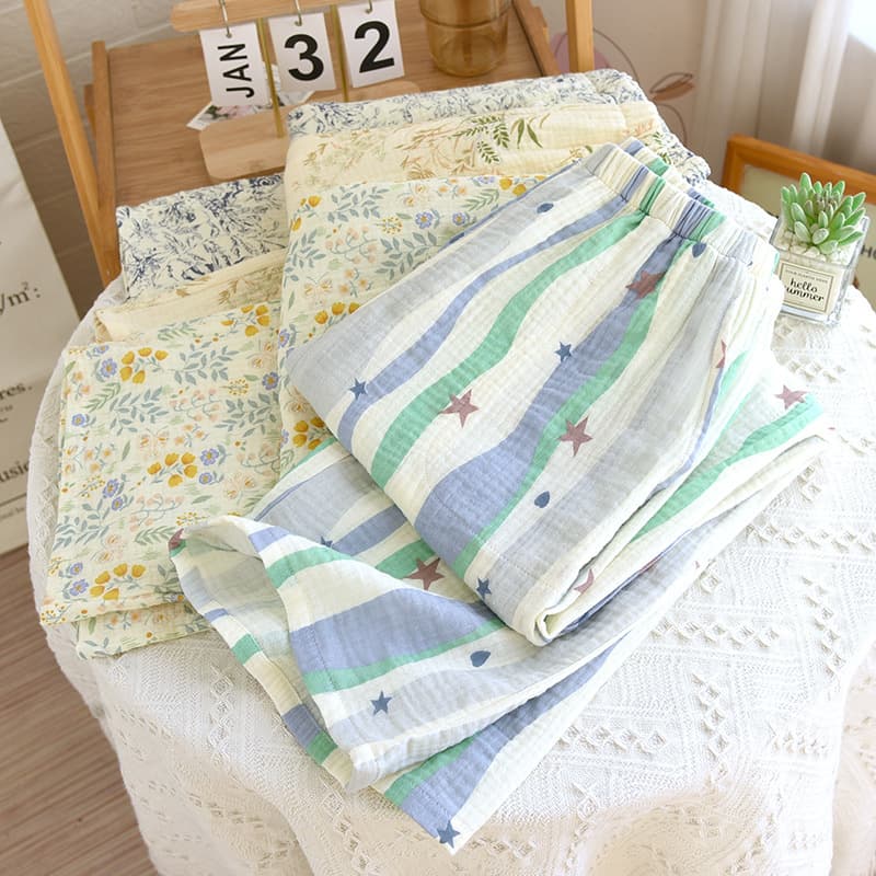 Spring and Autumn Cotton Crepe Wide-Leg Pants Printed Loose Pajamas High Quality Home Clothes Wholesale