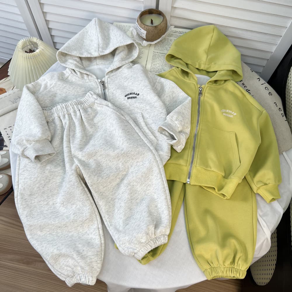 Kids Ins Solid Color Hooded Two-Piece Set 2025 Fall/Winter, Unisex Versatile Zip-Up Jacket and Pants Korean Style Set