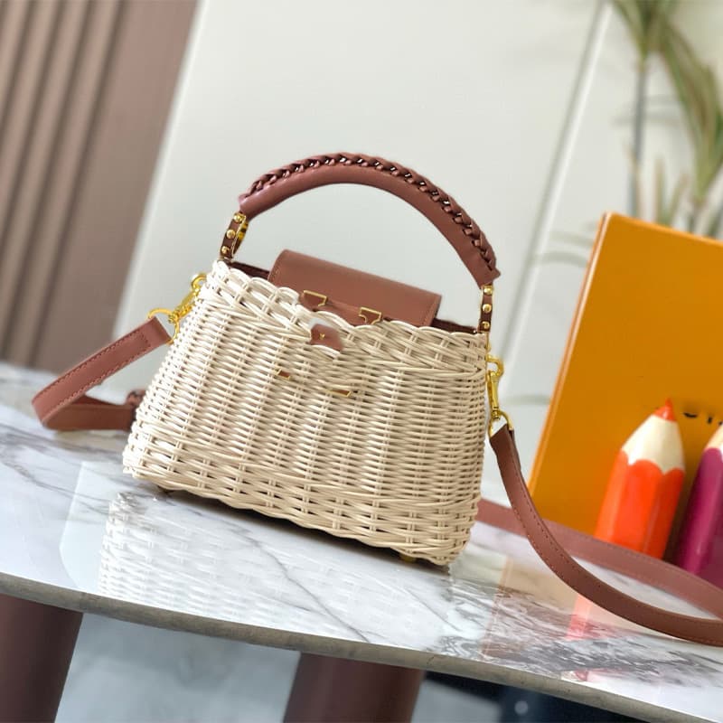 2025 New Summer Women's Bag Fashionable Woven Vegetable Basket Handbag Casual Bamboo Woven Shoulder Crossbody Bag