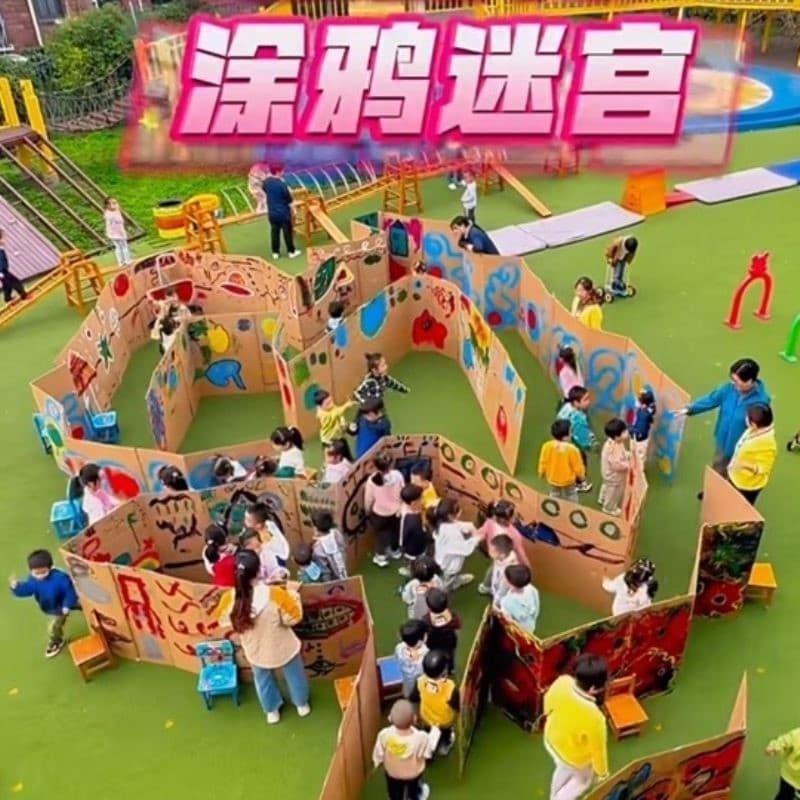 Kindergarten creative graffiti painting large maze corrugated cardboard large corrugated box diy paper shell