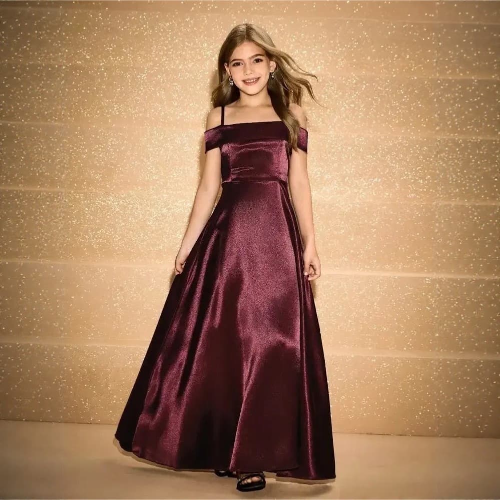 European and American Cross-Border Girls' Satin Strap Dress with Smooth Drape for Banquets and Parties, Princess Dress for Children