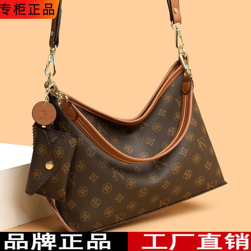 Brand Soft Leather Women's Bag Light Luxury Monogram Print Tote Bag Large Capacity Versatile Shoulder Crossbody Bag
