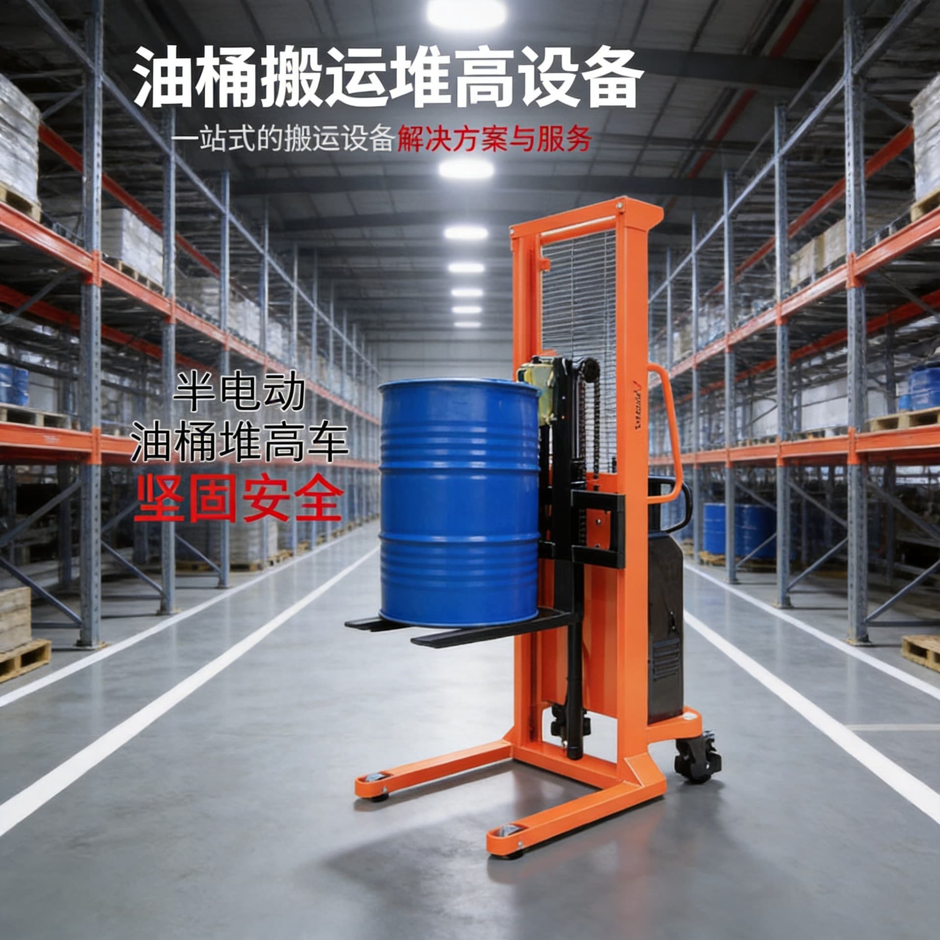 200L Charging Drum Stacker Hand Push Iron Drum Transport Cart Hydraulic Lift Round Drum Fork Clamp Tool