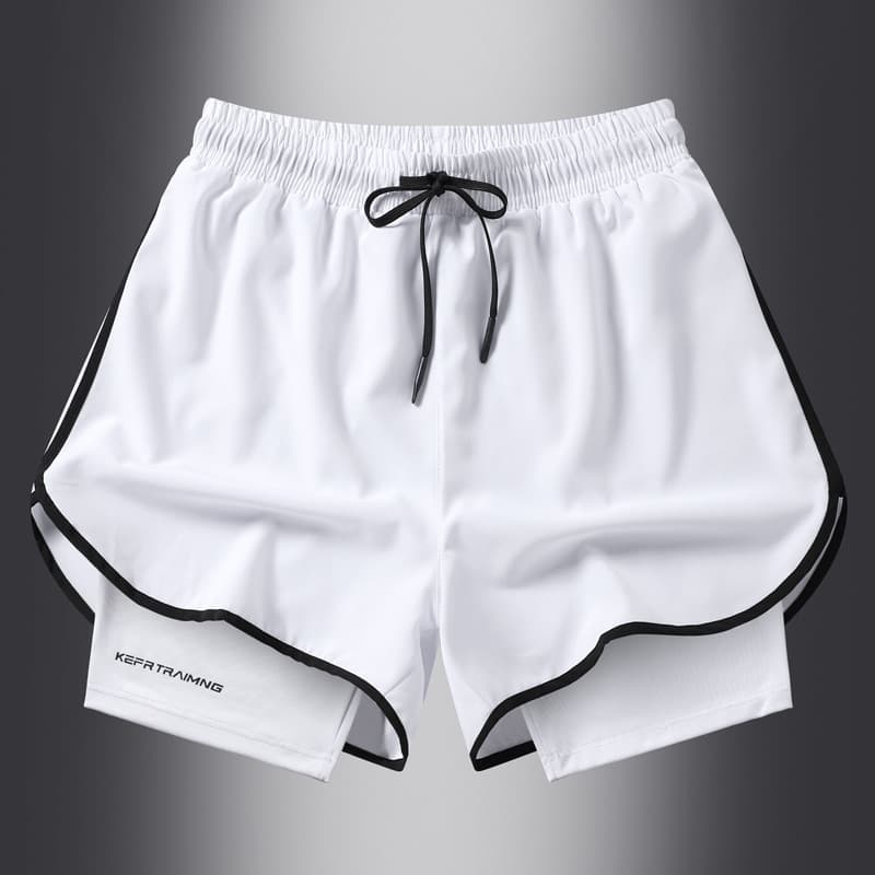 Summer new three-quarter pants for men's sports running breathable quick-drying double-layer men's and women's couple casual fake two-piece shorts