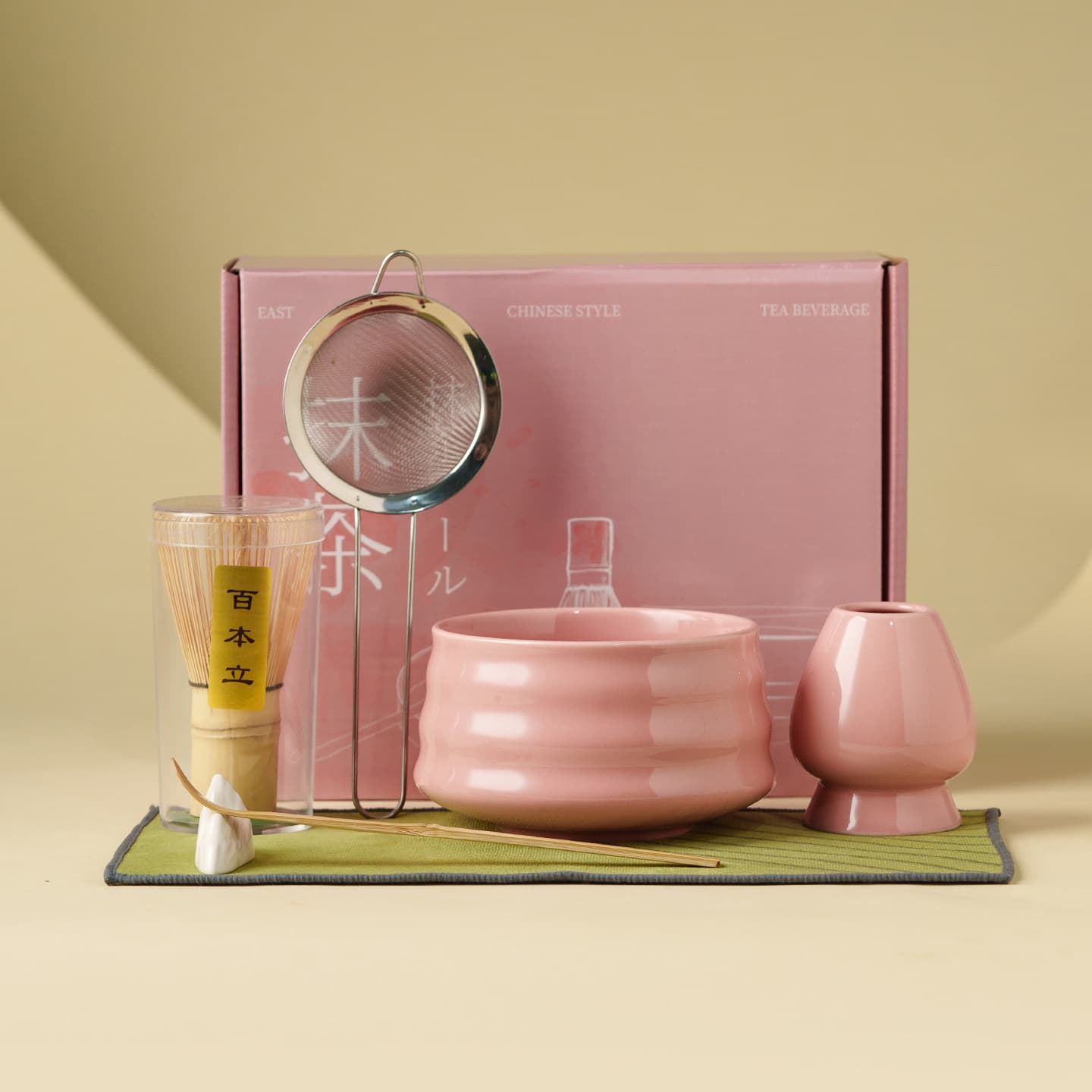 Sakura Pink Ceramic Matcha Bowl, Tea Whisk, Japanese Tea Set Accessories, High-End 100-Prong Set, Matcha Making Tools Gift Box
