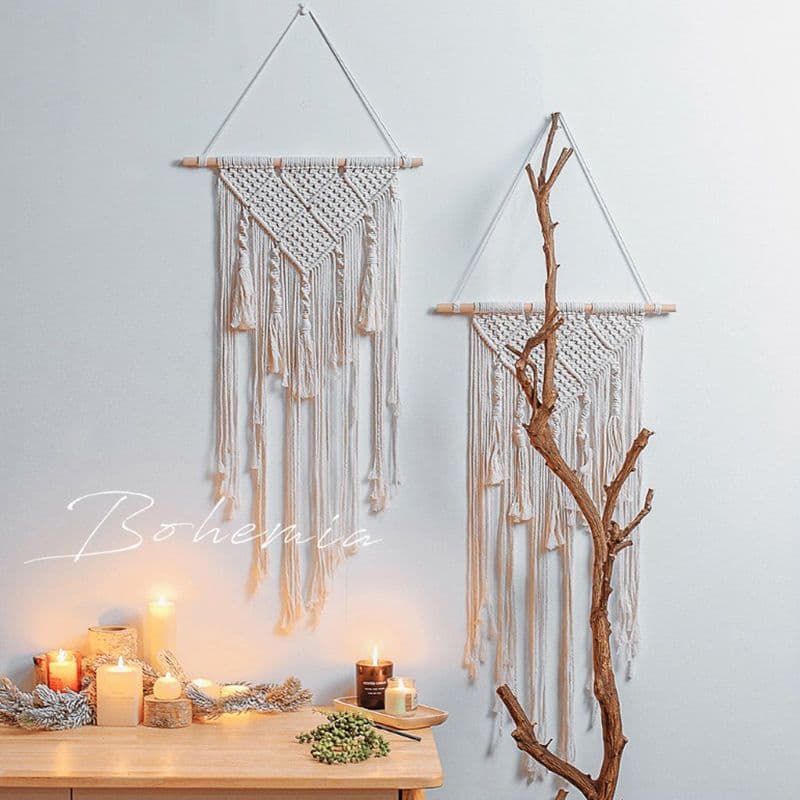 Handwoven Cotton Rope Tassel Tapestry, Simple Decorative Background, B&B Wall Art, Jueqin