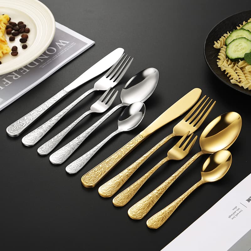 Phoenix Series Stainless Steel Cutlery Set 5-Piece Vintage Embossed Steak Knife Fork Spoon