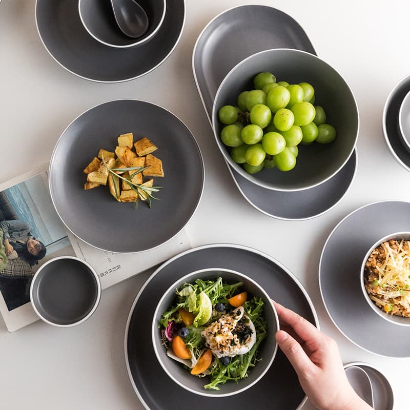 Minimalist Matte Gray Dinnerware Set, Premium Bowls and Plates, Western Soup Bowls, Creative Ins-Style Bowl and Plate Set