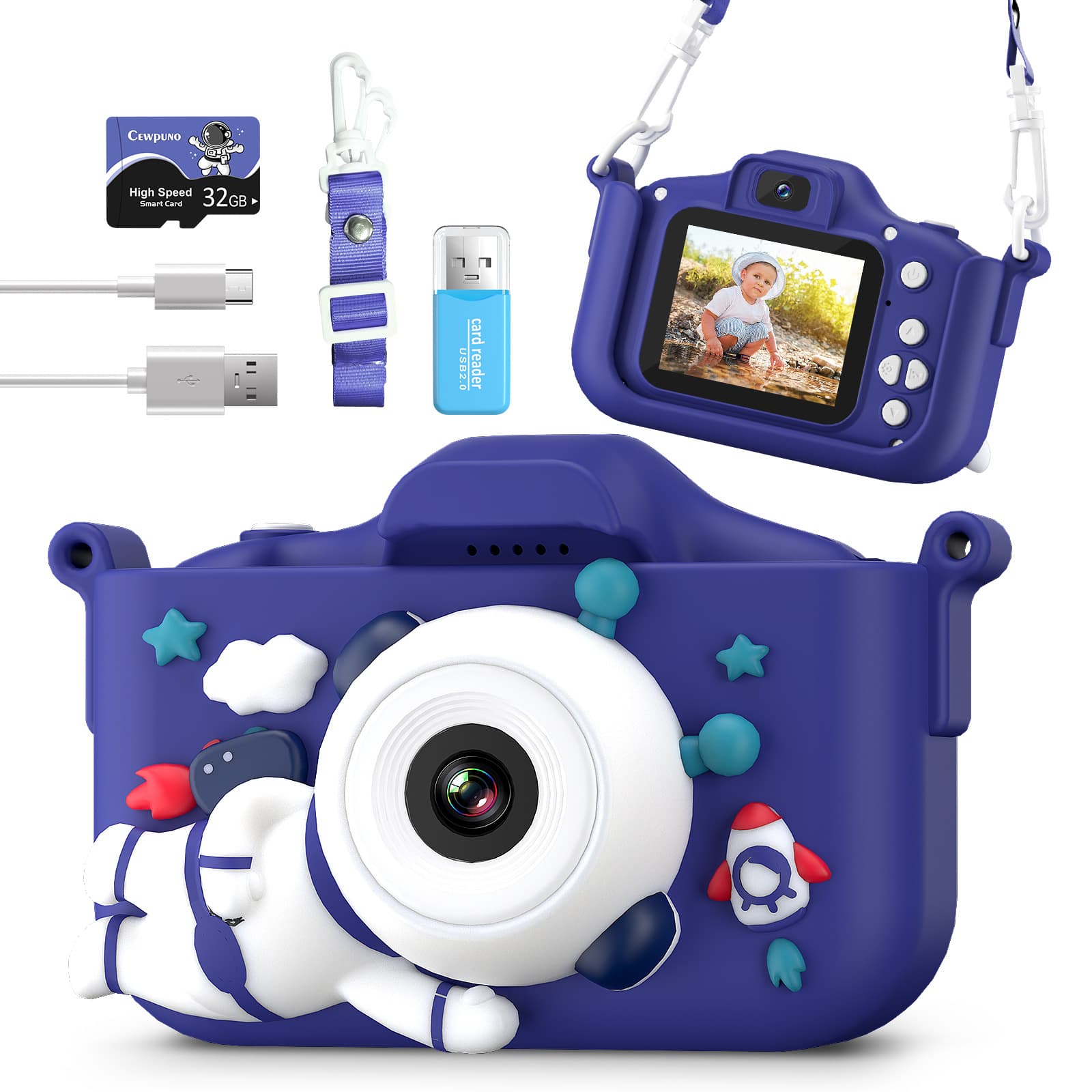 Cross-border Children's Camera Purple Cartoon Astronaut Shooting Game Toy Baby HD Digital Mini Camera