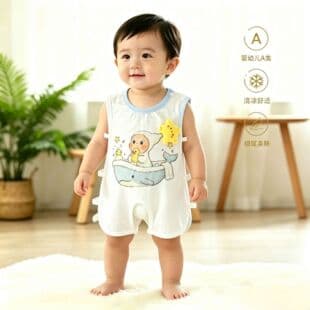 New Summer Baby Thin Vest Bodysuit Newborn Hasp Suit Crawling Suit Baby Pipa Suit Open Crotch Home Wear