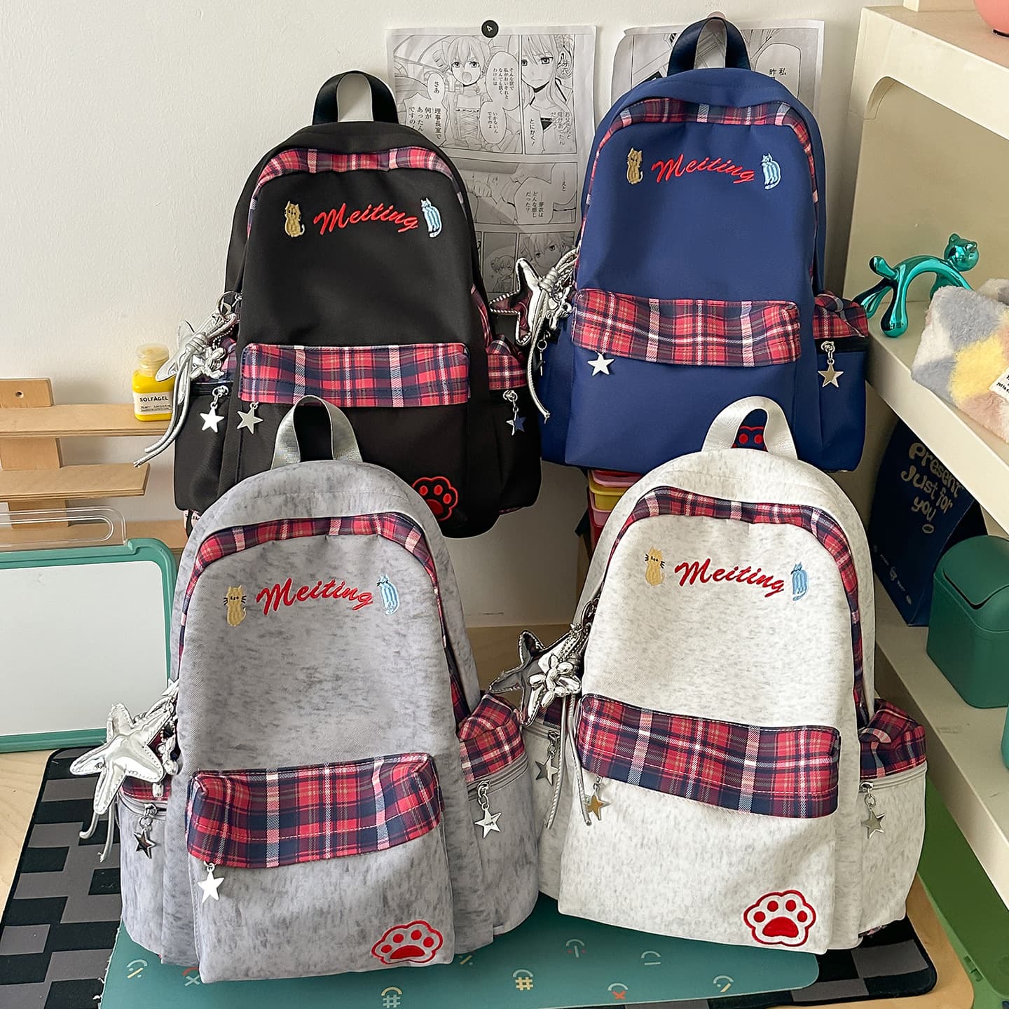 Backpack female junior high school student campus backpack high-value plaid 3-6 grade backpack student school bag
