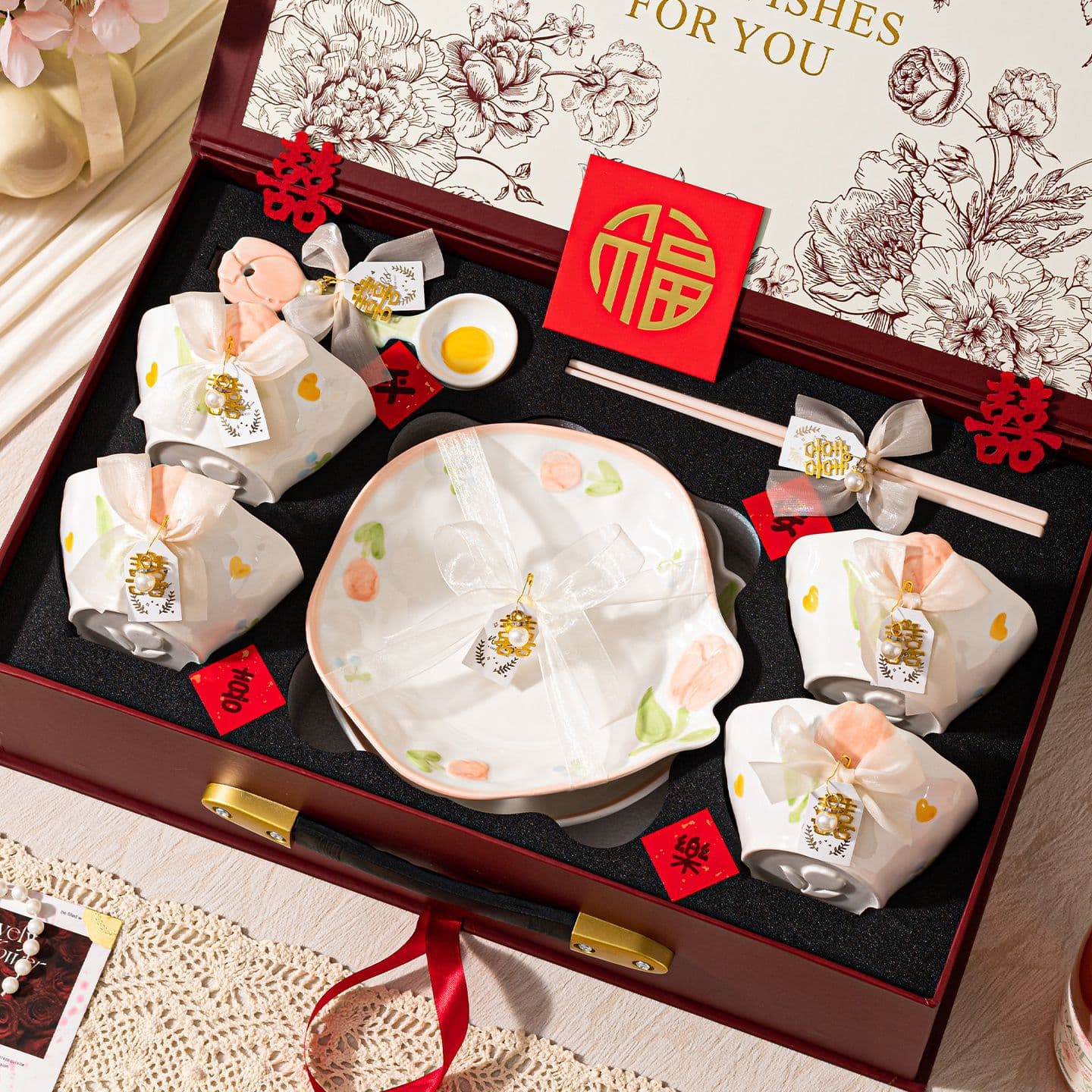 Japanese Style Bowl and Plate Set Wedding Gift Dinnerware Gift Box Bowls and Plates Home Use New High Appearance Rice Bowls Plates