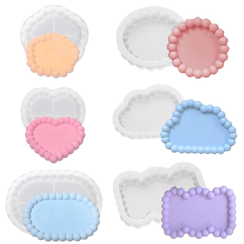 Geometric Bubble Anti-Overflow Coaster Resin Silicone Mold, DIY Polka Dot Lace Tray Gypsum Storage Tray