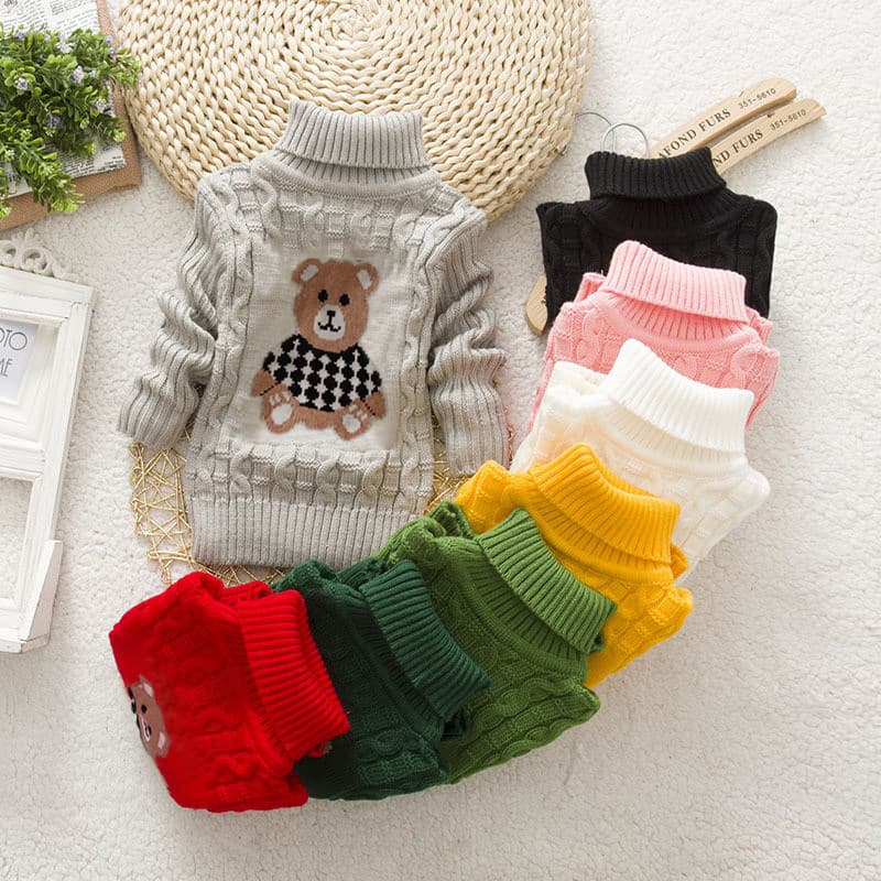 Children's Sweater 2024 Autumn/Winter New Arrivals, Mid-Long Sleeve Boys and Girls Cartoon High Neck Knit Pullover