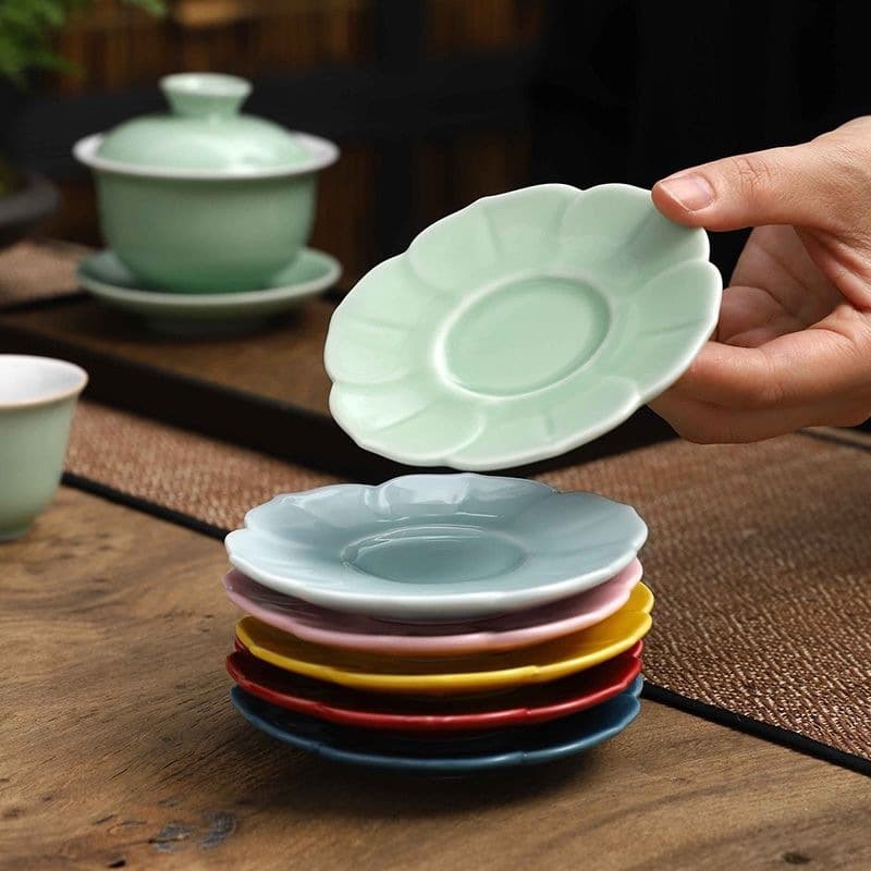 Celadon Tea Cup Saucer Creative Small Coaster Base Ceramic Cup Holder Kung Fu Tea Set Accessory Tea Ceremony Heat Insulation Pad