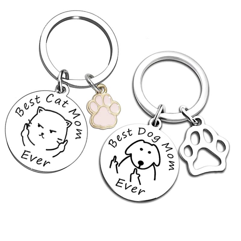 best cat/dog mom ever cat and dog pet commemorative stainless steel keychain pet pendant cross-border