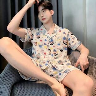 Plus Size 180 Jin Cloud Cotton Pajamas Men's Short Sleeve Shorts Summer Superman Shin Student Homewear Set