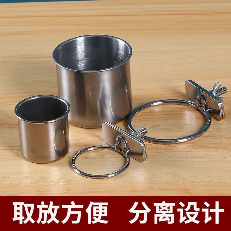 Parrot stainless steel food cup with cup holder food basin and trough tiger skin peony feeder feeder with cup clip cup