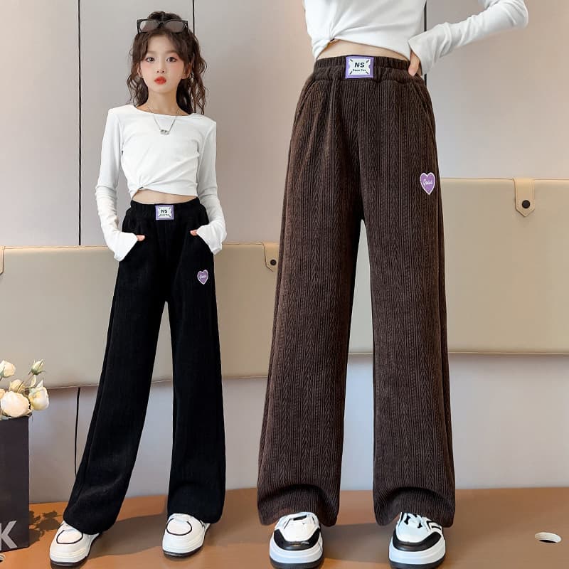 Girls' Pants 2025 New Autumn Winter Medium Big Kids Fashionable Trendy Casual Outer Wear Long Pants Children Fleece-Lined Wide-Leg Pants