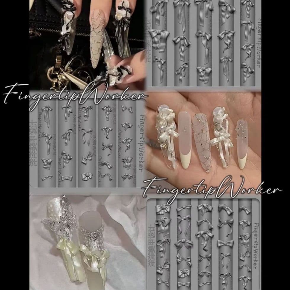 November New Hand-Carved Long Ribbon Bow Mold Nail Mold Wearable Nail Silicone High-Transparency Mold