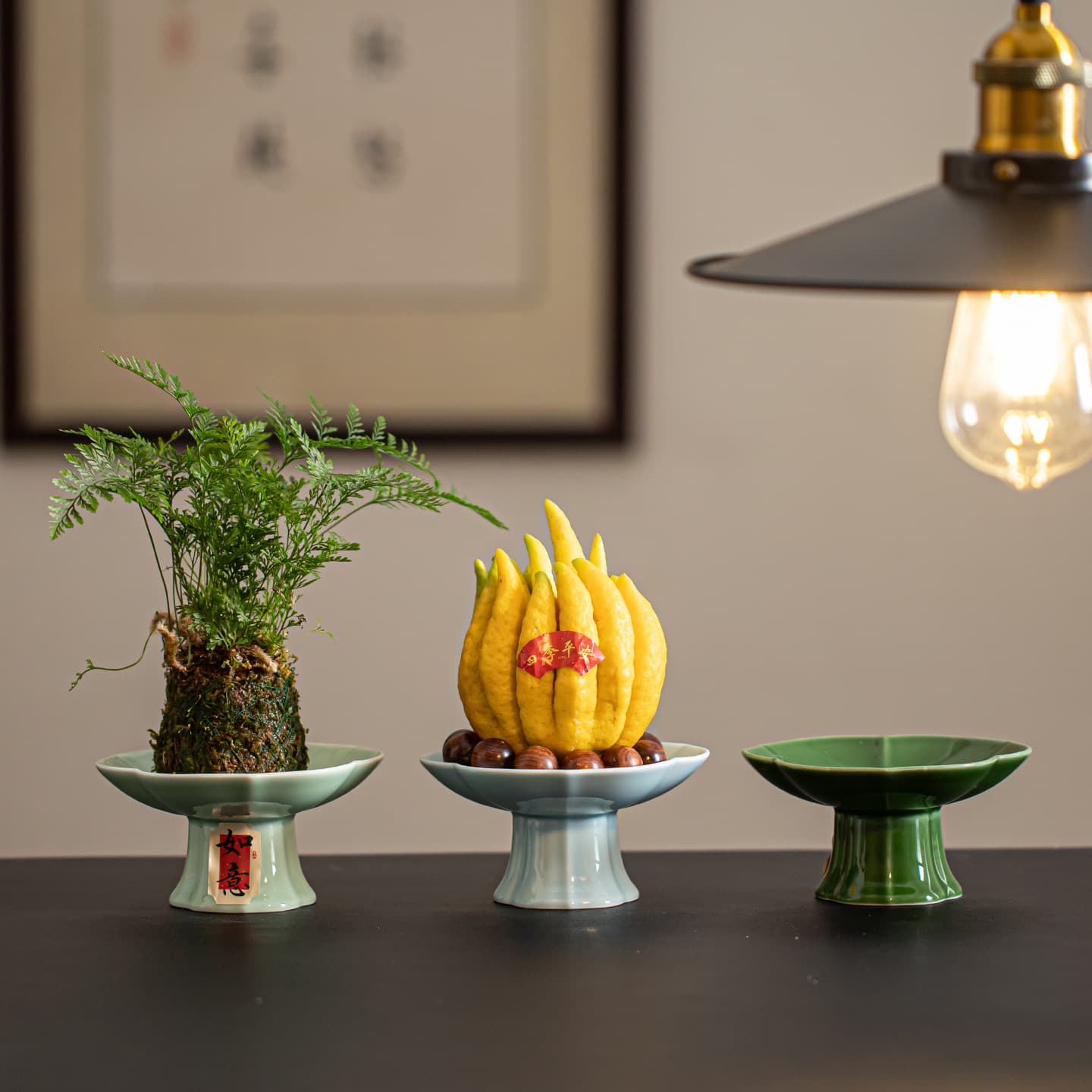 Wuxitang Bergamot and Citron Fruit Gourd Display Tray, Desktop Green Plant Hydroponic Vessel, Ceramic Fruit Plate, Tea Snack Plate