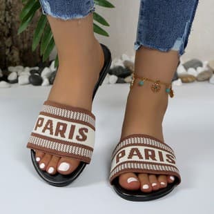 2024 new round toe plus size flat slippers for women, casual style, fly-knit, one-band women's sandals, slippers