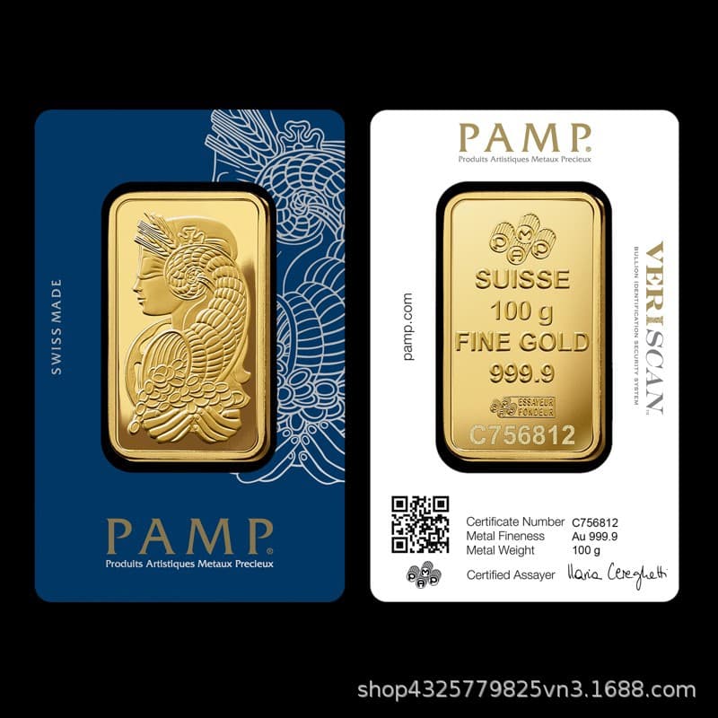 Replica Swiss Gold Bar 100g Swiss Gold Bar Goddess of Wealth Brass Gold-Plated Gold Bar with Serial Number