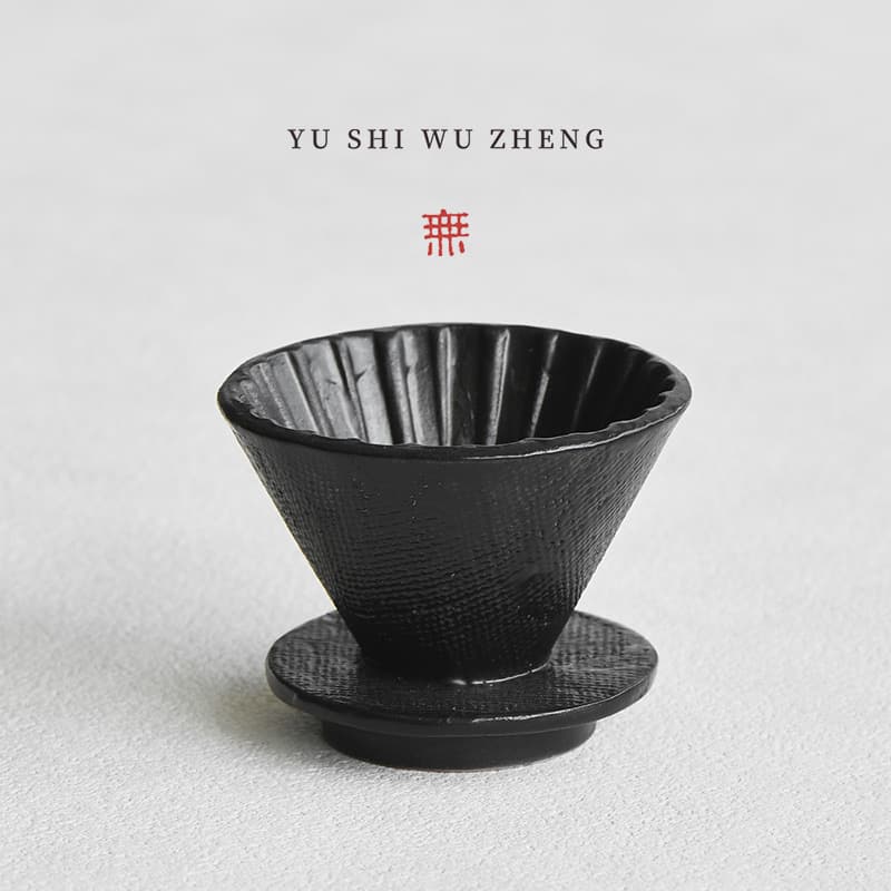 Wabi-Sabi Black Hemp Pattern V60 Filter Paper Coffee Drip Cup, Rustic Ceramic Creative Funnel Coffee Maker Ceramic Coffee Filter