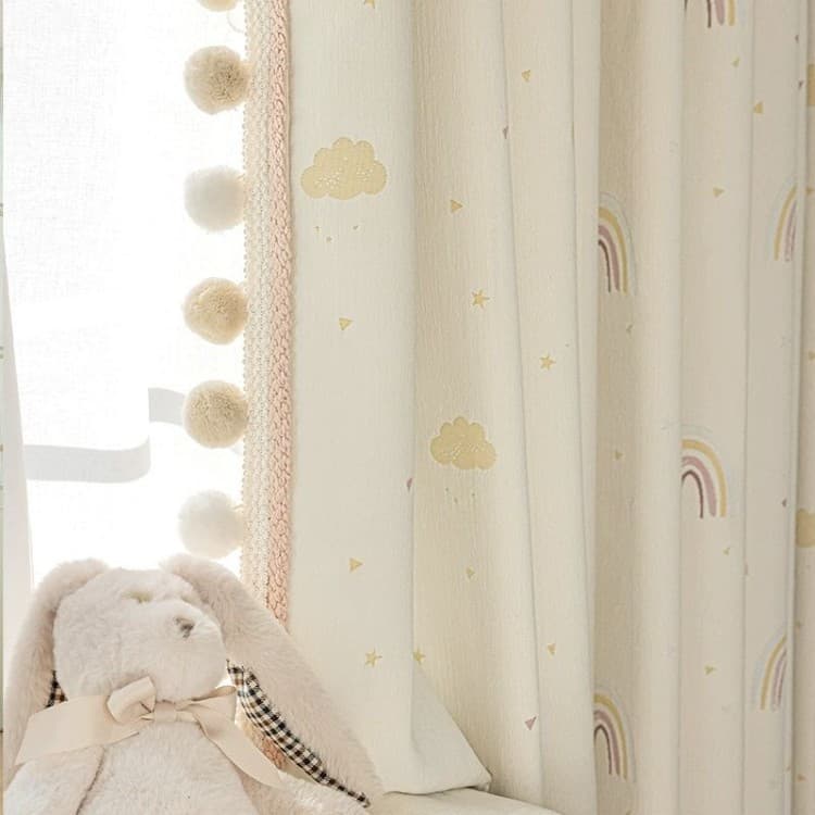 Children's Room Curtain Girl New Cartoon Bedroom Window Bay Window Boy Princess Chenille Blackout Rainbow Fabric Curtain