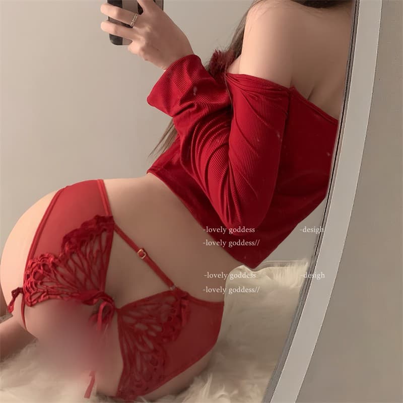 Sexy Mesh See-Through Bow Tie Strap Open Crotch Low Waist Thong Lingerie Panty N16