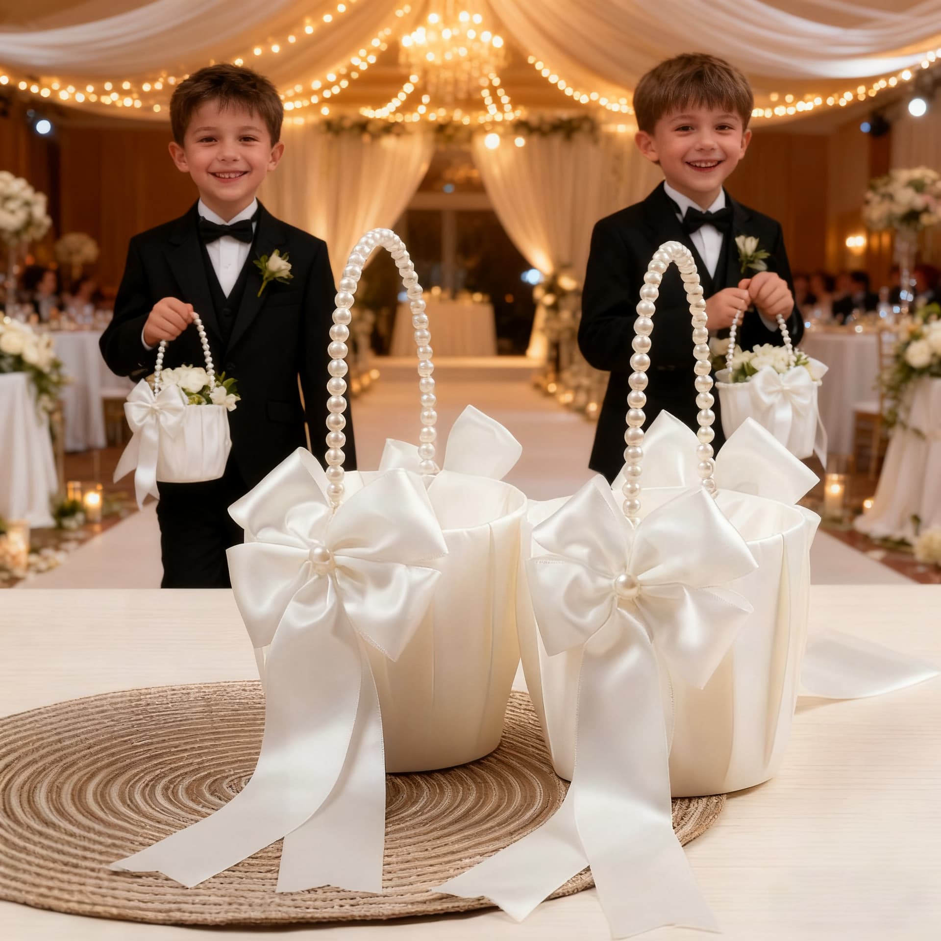 Wholesale Wedding Celebration Basket, Western-Style Wedding Flower Basket, Flower Girl Scattering Handheld Small Flower Basket, Pearl Small Wedding Basket