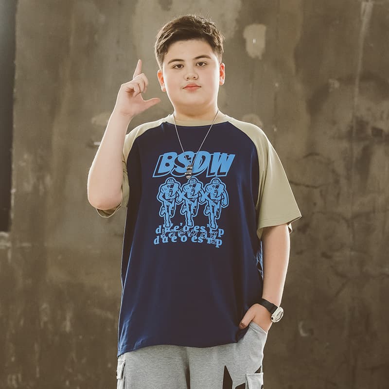 Boys' Short Sleeve T-Shirt Plus Size Kids Clothing 2023 New Summer Tops Older Boys Loose Fit Athletic Tee Cotton T-Shirt