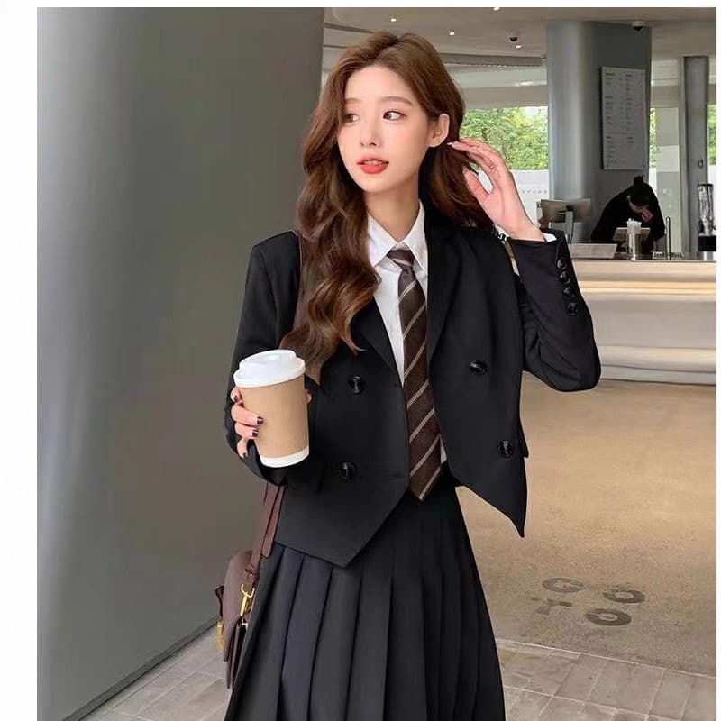Academy style suit set skirt 2025 spring/autumn new trendy streetwear interview JK uniform suit jacket women elegant