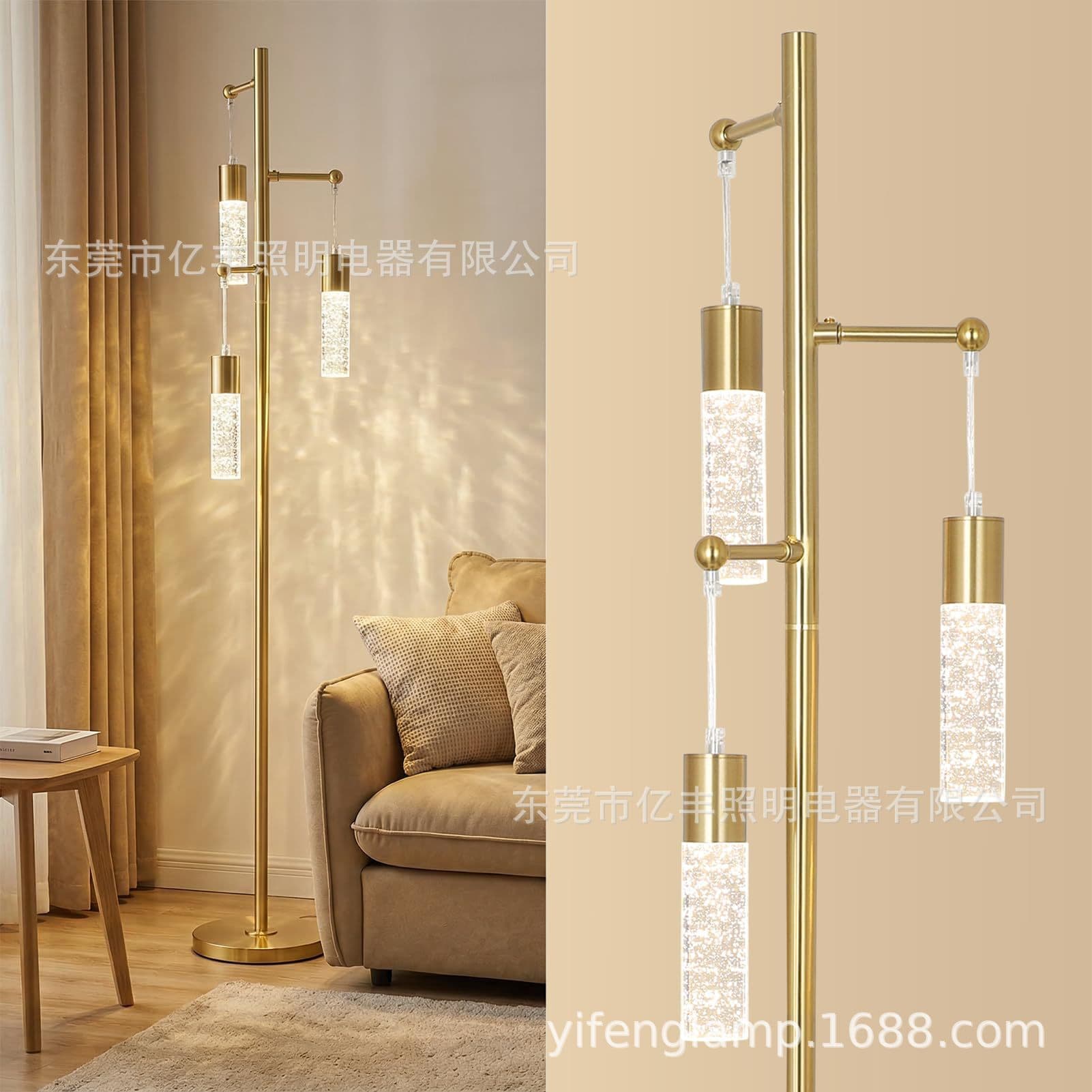 Amazon LED Crystal Bubble Cylinder Gold Silver Lamp Decorative Floor Lamp for Sofa Bedside Ambiance Lighting Zhongshan Lighting Wholesale