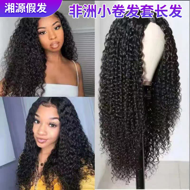 Cross-border EU/US Amazon Black African American Small Curly Wig Full Lace Front Wig Long Hair