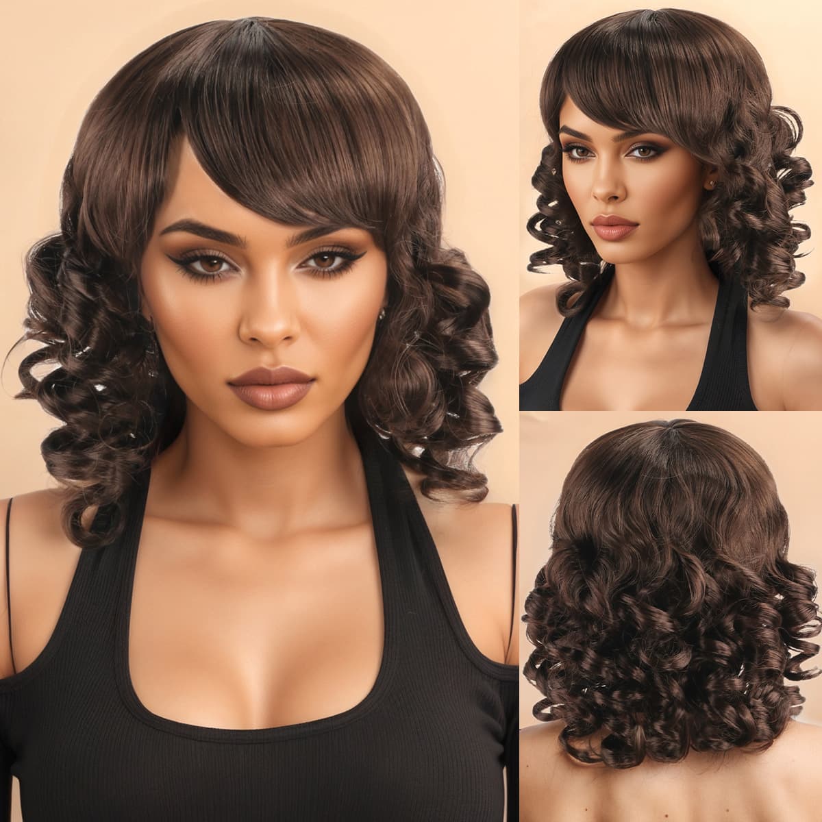 Vietnam Trade European and American Wig Women's New Hand-Wrapped Short Curly Hair High Temperature Silk Synthetic Fiber Wig Hair Tail