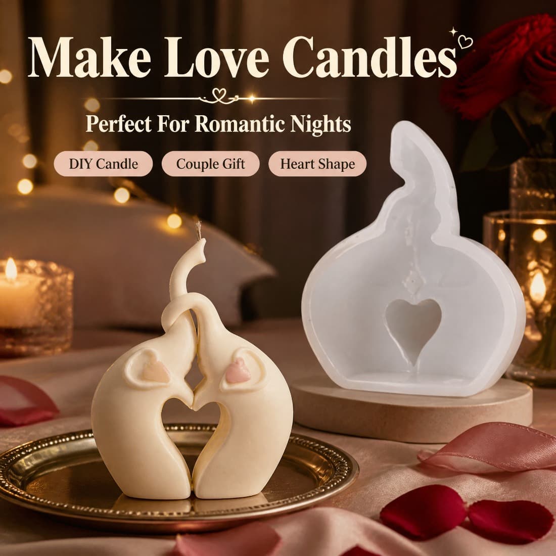Loving Couple Elephant Silicone Mold Aromatherapy Plaster Epoxy Candle Hand Decoration Pouring Mold